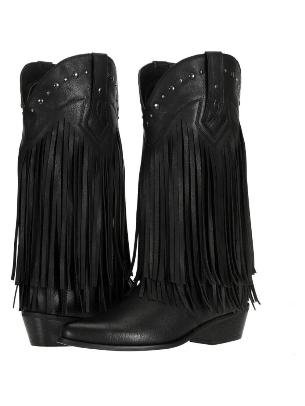 Women's Black Cowboy Boots Leather Classic Comfortable Fringe Western Boots